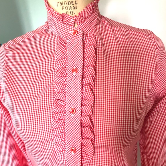 Wrangler Vintage Red Gingham Tuxedo Top size 9/10 Button Down Blouse Long Sleeve - Picture 9 of 9